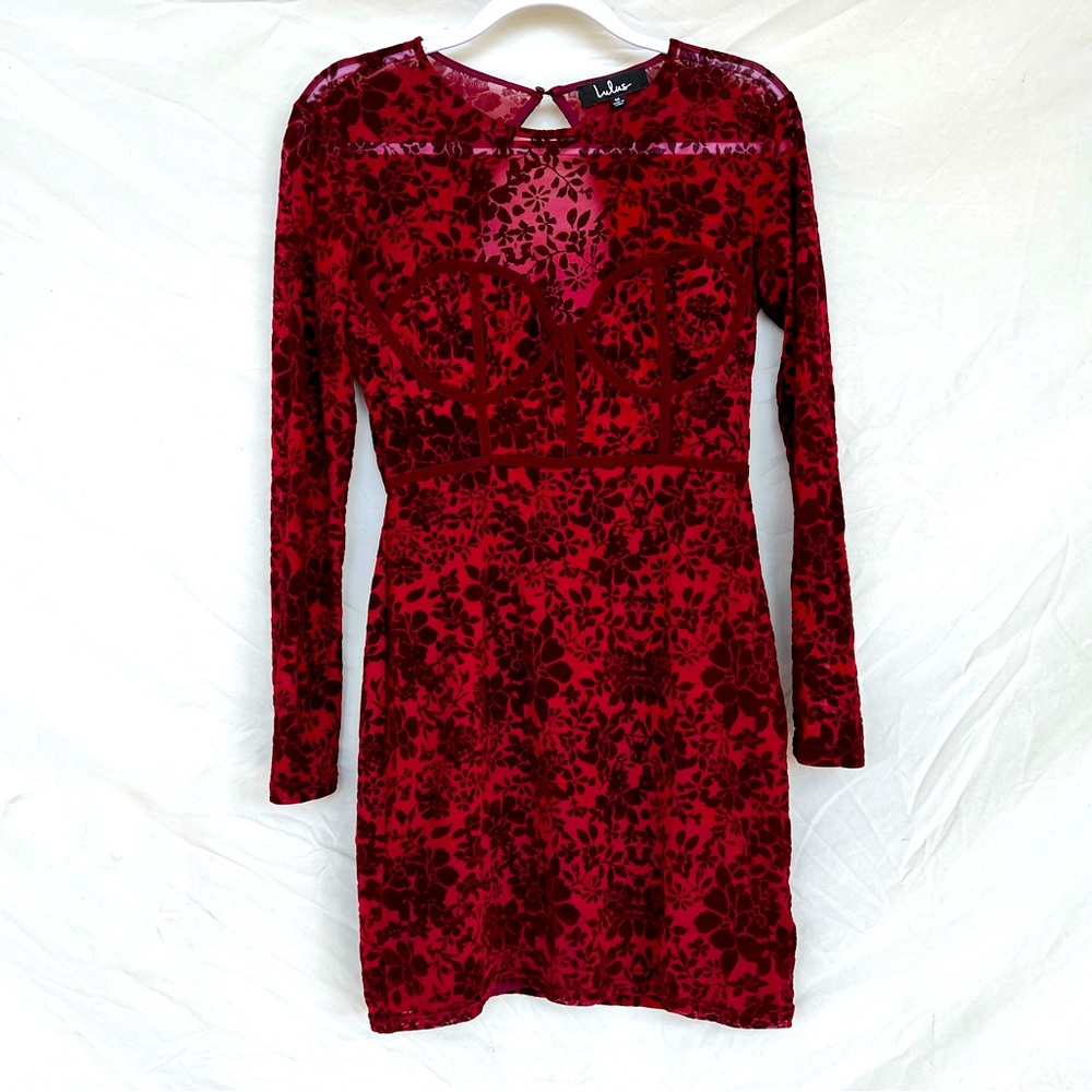 Lulus red corset sheer dress valentines